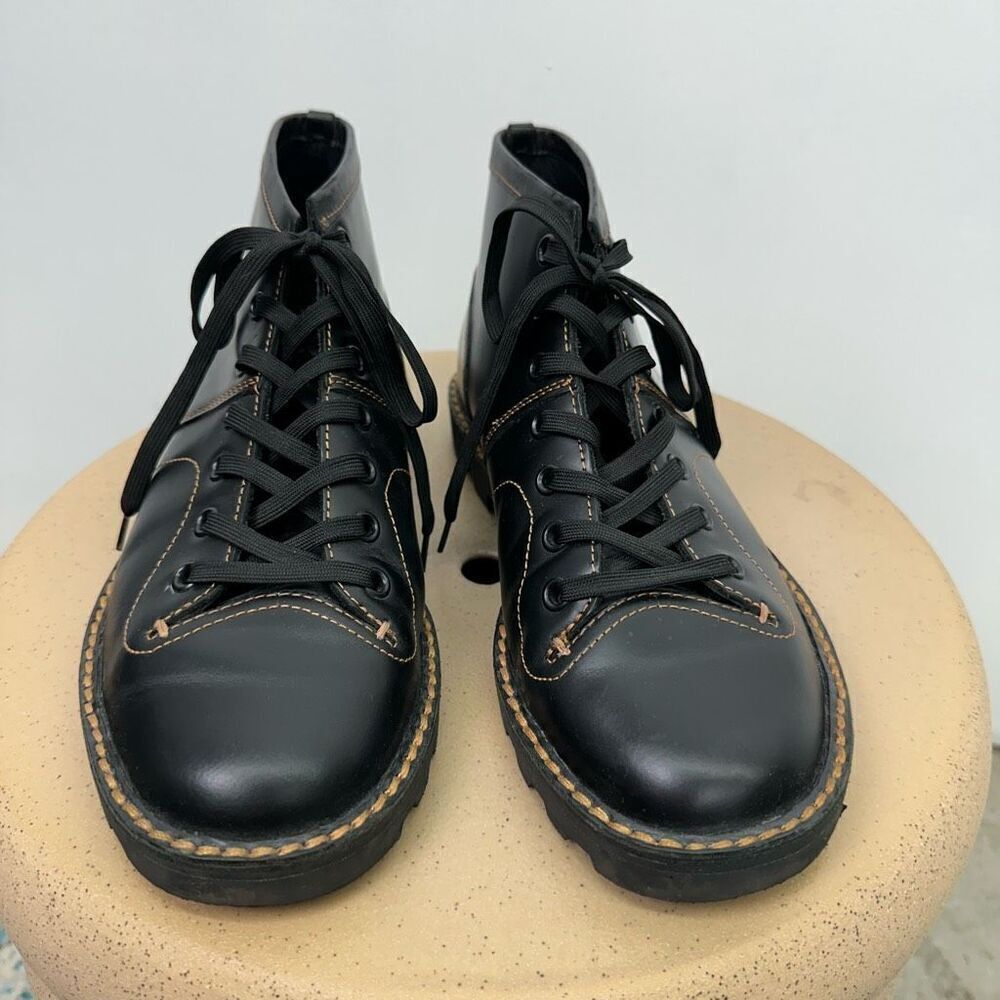 Coach Unisex Cordovan Black Leather Boxing Lace Up Round Toe Boot - Picture 4 of 10